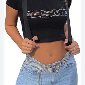 Black Cosmic Rhinestone Crop Top